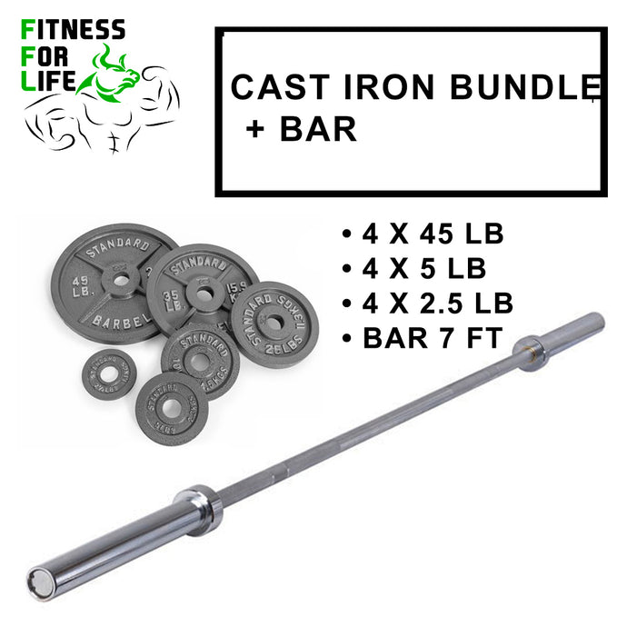 210 lb Iron Cast Plates Bundle + bar