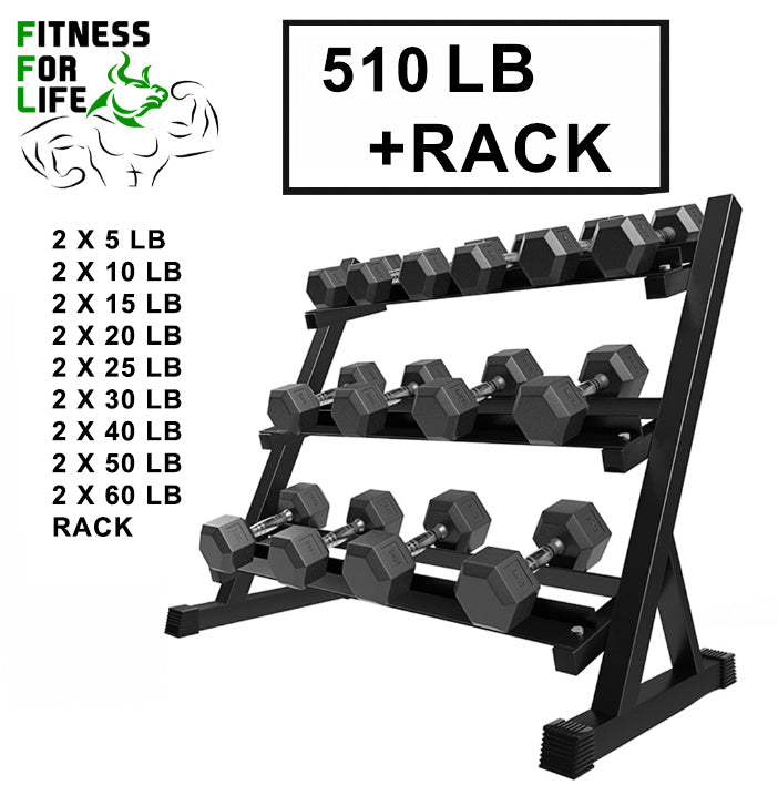 Load image into Gallery viewer, 510 lb HEX Dumbbells Set + Rack
