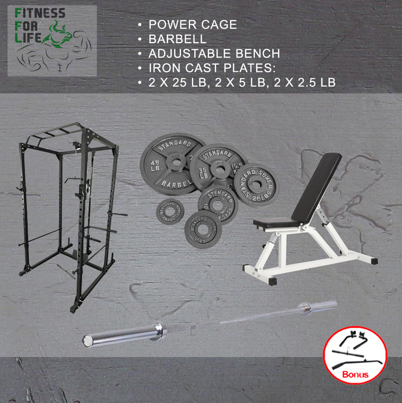 Load image into Gallery viewer, Power Rack Lat Pulldown Bundle + Deluxe Bench (Metal plates)
