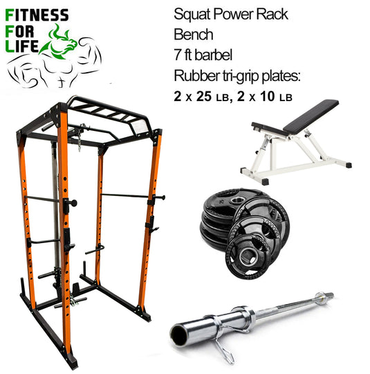Power Rack + Pulley Bundle (Rubber plates)